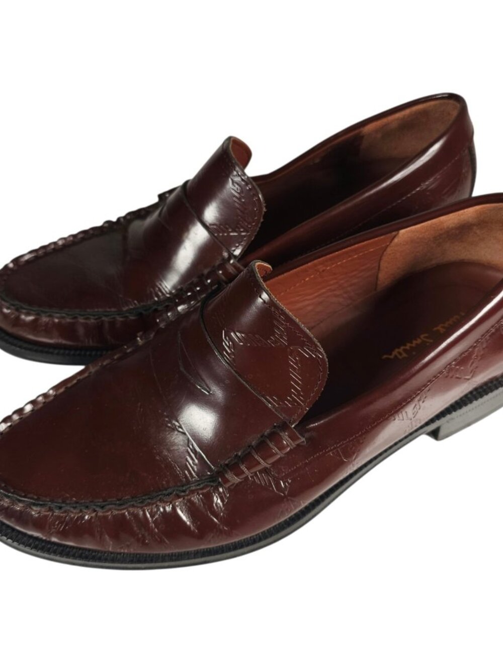 PAUL SMITH Brown Leather Penny Loafers Made In Italy Subtle Pattern EU 40 - US 7